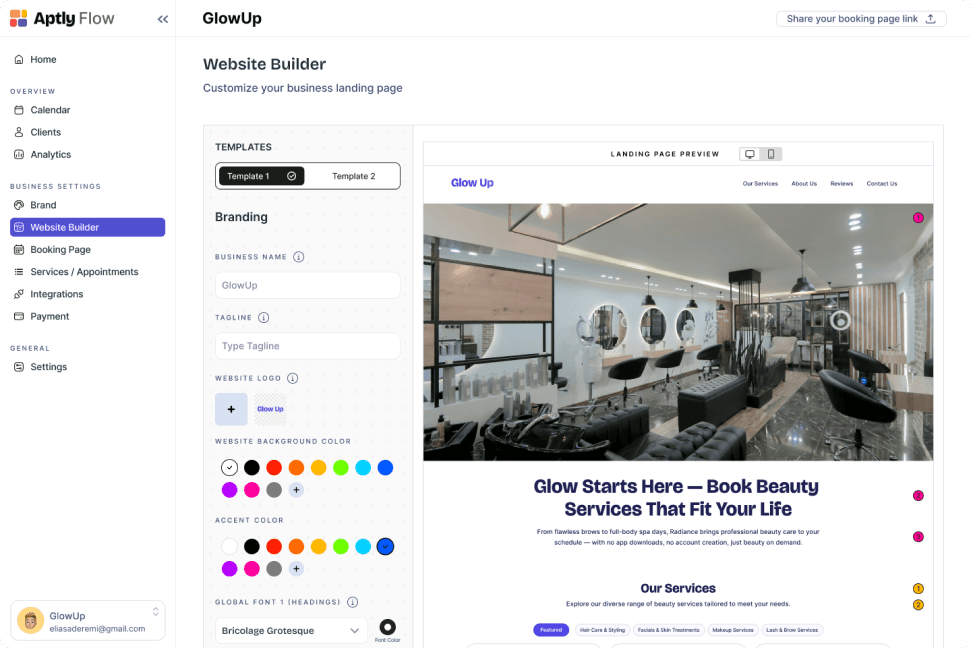 Website brand customization preview